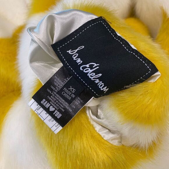 SAM EDELMAN FAUX FUR JACKET YELLOW & IVORY STRIPE SIZE XS - Picture 3 of 5